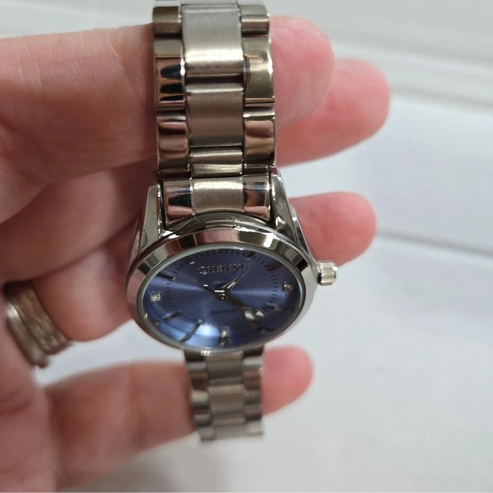 Chenxi CX021L Women's Quartz Watch Light Blue Dial,SS Band,Rhinestone Markers.